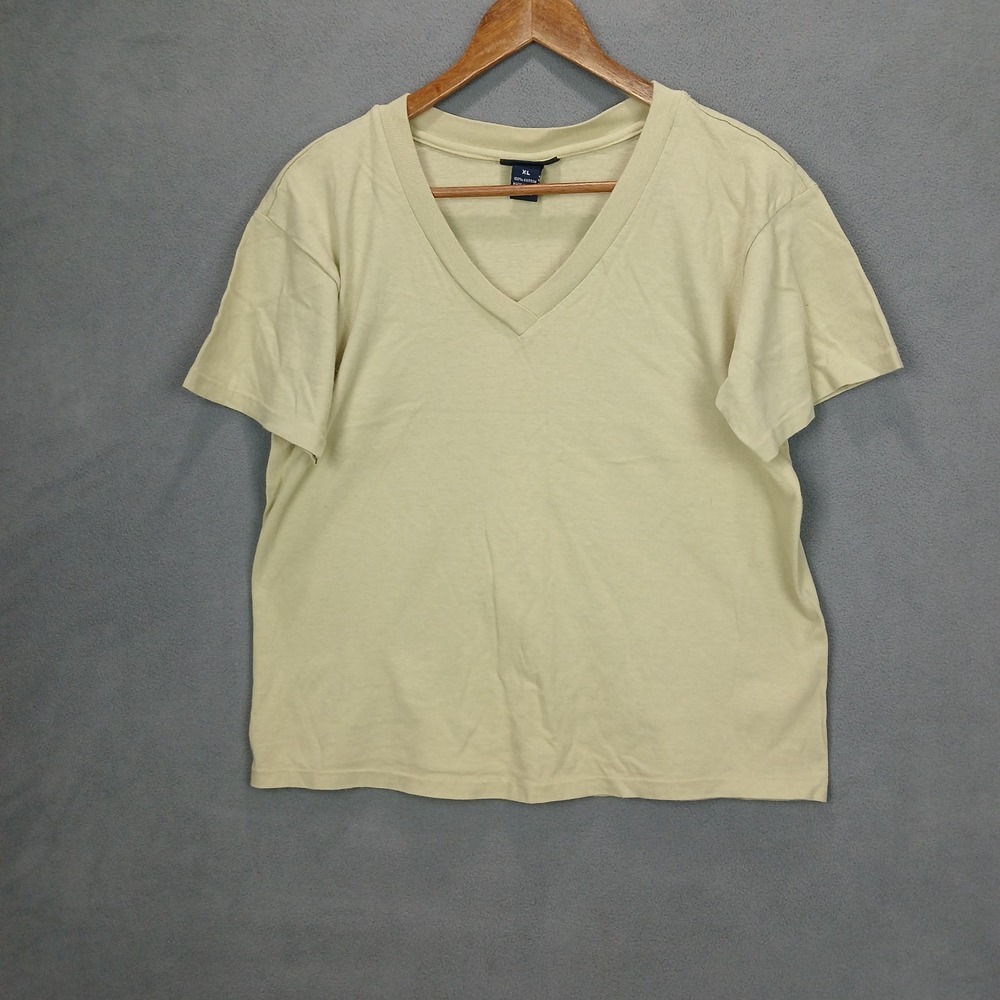 Vintage The Limited America T Shirt Women XL Yellow Green Cotton V Neck Pullover
